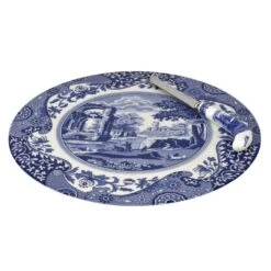 Spode Blue Italian 2 Piece Cheese Plate With Knife