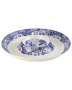 Spode Blue Italian 14.5in Chip & Dip Bowl Home