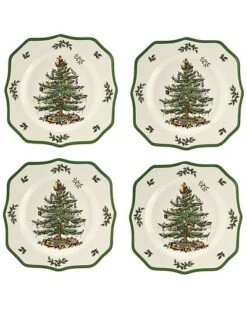 Spode Christmas Tree Set Of 4 Scalloped Dinner Plates Home