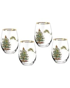 Spode Christmas Tree Set Of 4 Stemless Wine Glasses Home
