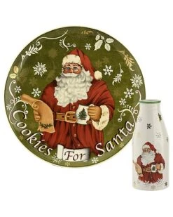 Spode Christmas Tree 2pc Cookies For Santa Plate & Bottle Home