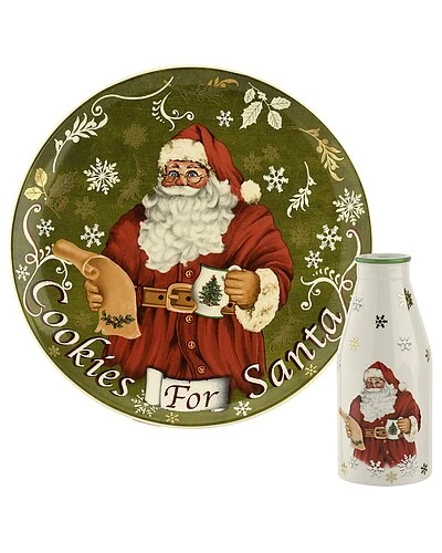 Spode Christmas Tree 2pc Cookies For Santa Plate & Bottle Home 3 Spode Christmas Tree 2pc Cookies For Santa Plate & Bottle Home
