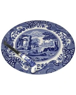 Spode Blue Italian 2pc Cheese Plate With Knife Home