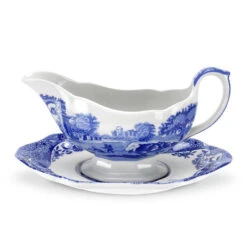 Spode Blue Italian Sauce Boat And Stand