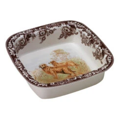 Spode Woodland Square Rim Dish - Golden Retriever