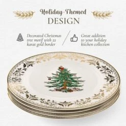 Spode Christmas Tree Gold Salad Plates, Set Of 4, 22 Karat Gold Detailing -Spode GUEST 02825438 8259 4f6c 83b3 1b512118753b