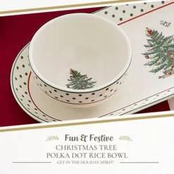 Spode Christmas Tree Polka Dot Rice Bowl - 6-Inch Porcelain Soup Bowls For The Holidays, Christmas Kitchen Bowls, Dishwasher And Microwave Safe