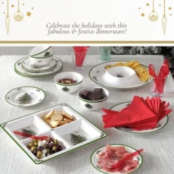 Spode Christmas Tree Melamine 4-Section Tray, 13.5-Inch Divided Holiday Serveware For Nuts, Candy, Condiments - Festive Tableware -Spode GUEST 07606718 8c7a 4abd 9116 9fd09746305b