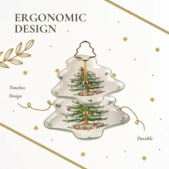 Spode Christmas Tree 2-Tiered Server, Tree-Shaped - Holiday Cupcake Stand, Dessert Display Set, Porcelain Serving Platter, 10" & 8", Dishwasher Safe -Spode GUEST 0b348965 cb40 4ec1 b091 fd3be86ce237