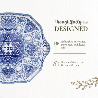 Spode Judaica Collection Matzoh Plate - Blue & White Floral Ceramic Inspired By 1880's Judaic Manuscripts - 11.5 Inch - Microwave & Dishwasher Safe 4 Spode Judaica Collection Matzoh Plate - Blue & White Floral Ceramic Inspired By 1880's Judaic Manuscripts - 11.5 Inch - Microwave & Dishwasher Safe - Image 2