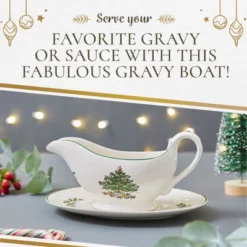Spode Portmeirion Christmas Tree 9 Oz Gravy Boat & Stand - Festive Porcelain Sauce Boat With Tray For Holiday Gatherings - Microwave, Dishwasher, Oven Safe -Spode GUEST 16558007 7a4d 4f13 8b4b 8ee1c59d0b63