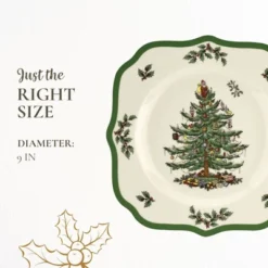 Spode Christmas Tree Scalloped Salad Plate - Holiday-Themed Stoneware Appetizer Plate - 9 Inch Christmas Dinner Dish - Dishwasher & Microwave Safe -Spode GUEST 18607360 ff9a 4d9a bae4 b9f9632185c3