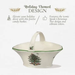 Spode Christmas Tree Candy Basket, 5.75-Inch Candy Bowl With Handle, Fine Earthenware Christmas Gift, Festive Holiday Serveware & Holiday Display Bowl -Spode GUEST 1b48ea47 11ee 455a 8a12 4347059c2a8b