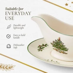 Spode Portmeirion Christmas Tree 9 Oz Gravy Boat & Stand - Festive Porcelain Sauce Boat With Tray For Holiday Gatherings - Microwave, Dishwasher, Oven Safe -Spode GUEST 1d9fde99 69f4 40ed b92c 3a35a7dc9863