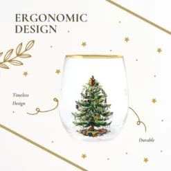 Spode Christmas Tree 19oz Stemless Wine Glasses, Set Of 4 - Vintage-Inspired Holiday Drinkware With Cozy Seasonal Charm -Spode GUEST 1e37ccb6 d2b1 4635 b670 14d747a28191