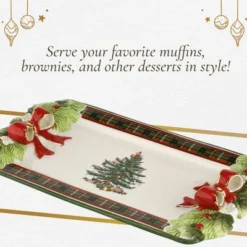 Spode Christmas Tree Figural Tartan Tray, 12-Inch Festive Serving Tray With Tartan Border, Christmas Serving Tray - Fine Earthenware -Spode GUEST 1ea596a6 b2f3 4021 afab e952bed4021c