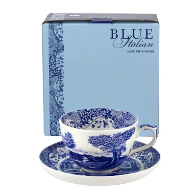Spode Blue Italian 20oz Jumbo Cup & Saucer Set - Scenic Motif & Decorative Border - Elegant Hot Beverage Mug For Tea, Coffee 5 Spode Blue Italian 20oz Jumbo Cup & Saucer Set - Scenic Motif & Decorative Border - Elegant Hot Beverage Mug For Tea, Coffee - Image 4