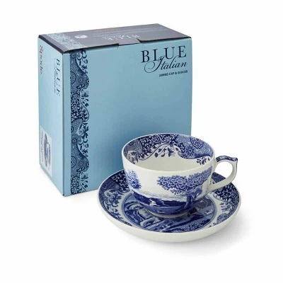 Spode Blue Italian 20oz Jumbo Cup & Saucer Set - Scenic Motif & Decorative Border - Elegant Hot Beverage Mug For Tea, Coffee 4 Spode Blue Italian 20oz Jumbo Cup & Saucer Set - Scenic Motif & Decorative Border - Elegant Hot Beverage Mug For Tea, Coffee - Image 3