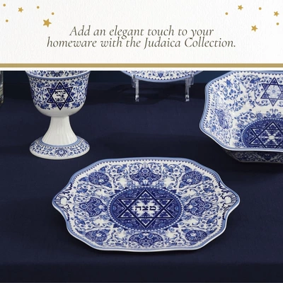 Spode Judaica Collection Matzoh Plate - Blue & White Floral Ceramic Inspired By 1880's Judaic Manuscripts - 11.5 Inch - Microwave & Dishwasher Safe 6 Spode Judaica Collection Matzoh Plate - Blue & White Floral Ceramic Inspired By 1880's Judaic Manuscripts - 11.5 Inch - Microwave & Dishwasher Safe - Image 4