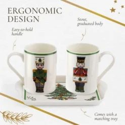 Spode Christmas Tree Nutcracker 10oz Mug & 8" Tray Set (3-Piece Set) - Festive Porcelain Mugs With Melamine Tray, Dishwasher & Microwave Safe -Spode GUEST 226689c4 444e 40a4 b71e 31cf0bfffb91