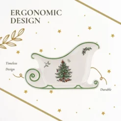 Spode Christmas Tree Embossed Sleigh Plate, 9" Serving Festive Serving Dish - Fine Porcelain Decorative Holiday Platter -Spode GUEST 22f6ffd4 df63 4cda 8019 3858b0600528