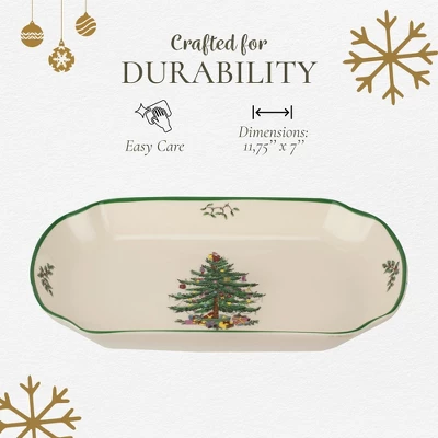 Spode Christmas Tree 11-Inch Rectangular Scalloped Tray, Stoneware Holiday Serving Platter - Festive Tableware - Dishwasher, Microwave, Freezer Safe 6 Spode Christmas Tree 11-Inch Rectangular Scalloped Tray, Stoneware Holiday Serving Platter - Festive Tableware - Dishwasher, Microwave, Freezer Safe - Image 4
