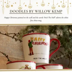 Spode Kit Kemp 12oz Festive Christmas Mug - Deck The Halls Doodle Mug, Fine China Dishwasher Safe Holiday Coffee Mug With Handle -Spode GUEST 235545bb e55b 47df 8223 f99f6b7c52a2