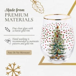 Spode Christmas Tree 19 Fl. Oz. Stemless Wineglass (Set Of 4), Polka Dot - Elegant Tumblers & Decorative Wine Glasses For Holiday Entertaining -Spode GUEST 2382f57e 0515 40b5 bfed 593a733ab621
