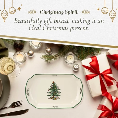 Spode Christmas Tree 11-Inch Rectangular Scalloped Tray, Stoneware Holiday Serving Platter - Festive Tableware - Dishwasher, Microwave, Freezer Safe 5 Spode Christmas Tree 11-Inch Rectangular Scalloped Tray, Stoneware Holiday Serving Platter - Festive Tableware - Dishwasher, Microwave, Freezer Safe - Image 3
