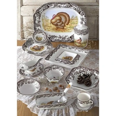 Spode Woodland Turkey Round Platter - 12" Fine Porcelain Serving Tray With British Flowers Border, Rustic Thanksgiving Design - Made In England 5 Spode Woodland Turkey Round Platter - 12" Fine Porcelain Serving Tray With British Flowers Border, Rustic Thanksgiving Design - Made In England - Image 3