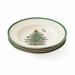 Spode Christmas Tree 9" Soup Plate (Set Of 4) - Stoneware Soup Bowls With Festive Tree Design & Green Rim - Microwave & Dishwasher Safe -Spode GUEST 2974d161 9ad8 4ce2 b490 ef574331b444