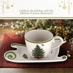 Spode Christmas Tree Large Coffee Mug With Saucer, Jumbo Teacup, 18oz Cup With Sleigh Shaped Plate, Festive Serveware, Holiday Gift -Spode GUEST 2a308973 feb5 4907 8eba 9992cf5fc65f