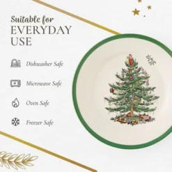 Spode Christmas Tree 8" Salad Plate Set Of 4- Stoneware Plate With Christmas Tree Design, Green Bordered Edges, Microwave, Dishwasher & Oven Safe -Spode GUEST 2dabbee0 604f 487f 8b53 4b8db01594ea