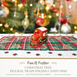 Spode Christmas Tree Train Engine, 9.75 Inch Figural Train Engine Dish - Fine Earthenware Christmas Candy Bowl - Collectible Holiday Tableware