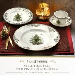 Spode Christmas Tree Gold Collection Dinner Plates, Set Of 4