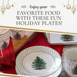 Spode Portmeirion Christmas Tree Polka Dot Dessert Plate (Set Of 4) - Festive 8" Stoneware Plates - Microwave, Dishwasher, Freezer Safe Party Dishes -Spode GUEST 32aa3555 94dd 4208 af45 0a507f1801a2