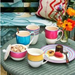 Kit Kemp By Spode 17oz Calypso Mug, Vibrant Colors, Porcelain, Dishwasher And Microwave Safe, For Coffee And Tea, Fabulous Gift, Home Or Office Use