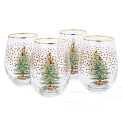 Spode Christmas Tree 19 Fl. Oz. Stemless Wineglass (Set Of 4), Polka Dot - Elegant Tumblers & Decorative Wine Glasses For Holiday Entertaining -Spode GUEST 34cf1e17 8328 499a 9da0 df05a6d421bb