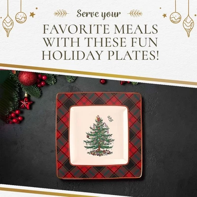 Spode Christmas Tree Tartan Square Platter - 10" - Traditional Tartan Plaid Design With Iconic Tree Motif - Microwave And Dishwasher Safe 6 Spode Christmas Tree Tartan Square Platter - 10" - Traditional Tartan Plaid Design With Iconic Tree Motif - Microwave And Dishwasher Safe - Image 4