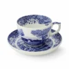 Spode Blue Italian 20oz Jumbo Cup & Saucer Set - Scenic Motif & Decorative Border - Elegant Hot Beverage Mug For Tea, Coffee