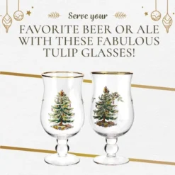 Spode Christmas Tree 17.5oz Tulip Glasses, Set Of 4 - Gold-Rimmed Whimsical Holiday Glasses For Sparkling Wine And Champagne -Spode GUEST 3a8e3743 39d1 4d4a 9dc8 9db7c811f10d