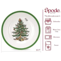 Spode Christmas Tree 10.5" Dinner Plate (Set Of 4) - Festive Holiday Stoneware Plate With Christmas Tree & Green Borders, Dishwasher & Oven Safe -Spode GUEST 3aafde1a a4b0 48b7 ae0d 4fef839bf307