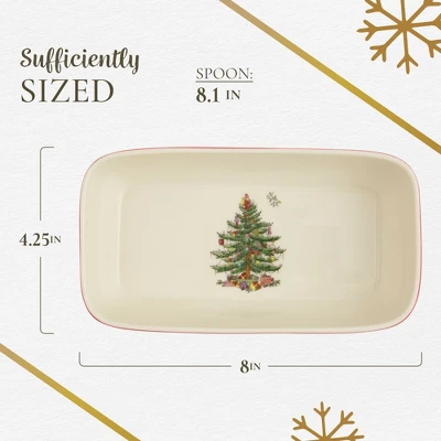 Spode Christmas Tree Tartan Cranberry Sauce Serving Dish With Slotted Spoon (8"x 4.25") - Server With Plaid Border - Dishwasher, Microwave Safe 8 Spode Christmas Tree Tartan Cranberry Sauce Serving Dish With Slotted Spoon (8"x 4.25") - Server With Plaid Border - Dishwasher, Microwave Safe - Image 6