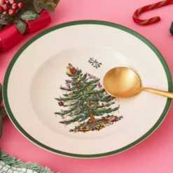Spode Christmas Tree 9" Soup Plate (Set Of 4) - Stoneware Soup Bowls With Festive Tree Design & Green Rim - Microwave & Dishwasher Safe -Spode GUEST 3f729185 81c9 4216 a8af 5df7486b6e52