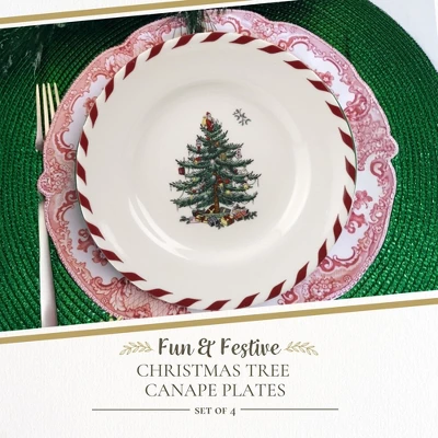 Spode Christmas Tree Peppermint Canape Plates - Set Of 4 3 Spode Christmas Tree Peppermint Canape Plates - Set Of 4