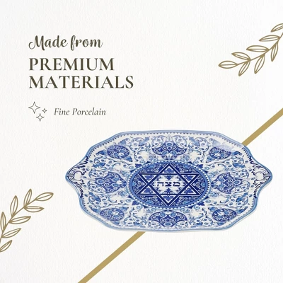 Spode Judaica Collection Matzoh Plate - Blue & White Floral Ceramic Inspired By 1880's Judaic Manuscripts - 11.5 Inch - Microwave & Dishwasher Safe 5 Spode Judaica Collection Matzoh Plate - Blue & White Floral Ceramic Inspired By 1880's Judaic Manuscripts - 11.5 Inch - Microwave & Dishwasher Safe - Image 3