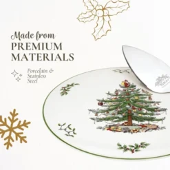 Portmeirion Spode Christmas Tree Cake Plate & Server Set - 11.5 Inch Fine Porcelain Cake Plate With Stainless Steel Server For Holiday Parties -Spode GUEST 45d9cee9 9b4d 47b1 865b 116951c53190
