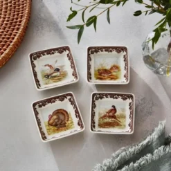 Spode Woodland Set Of 4 Square Dishes, 3" - Dip Bowls - Assorted Animal Designs, Porcelain Ceramic Hunting-Themed, Microwave & Dishwasher Safe -Spode GUEST 46179e81 d39b 4dcd 8587 7e9dffa3f035