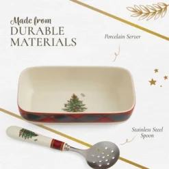 Spode Christmas Tree Tartan Cranberry Sauce Serving Dish With Slotted Spoon (8"x 4.25") - Server With Plaid Border - Dishwasher, Microwave Safe 11 Spode Christmas Tree Tartan Cranberry Sauce Serving Dish With Slotted Spoon (8"x 4.25") - Server With Plaid Border - Dishwasher, Microwave Safe -Spode GUEST 475bf4ee f09c 4436 bcf9 bed8bfa31287