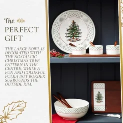 Spode Christmas Tree 10 Inch Serving Bowl & Wooden Servers, Polka Dot - Ceramic Serving Bowls & Party Bowls For Holiday Celebrations -Spode GUEST 4b0d294f a01c 41e2 bbb0 468a6f50b739